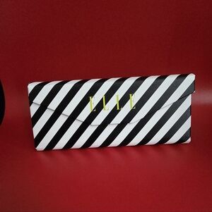 Elle Black & White Diagonal Stripe Glasses Case with Gold Logo
